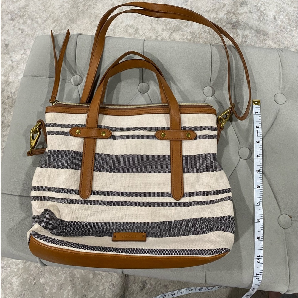 Fossil Striped Crossbody Bag in Brown and Cream